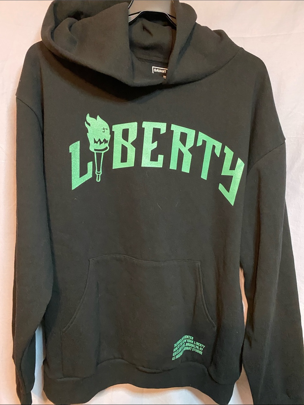 LIBERTY Graphic Crewneck Hoodie - Black with Green Print